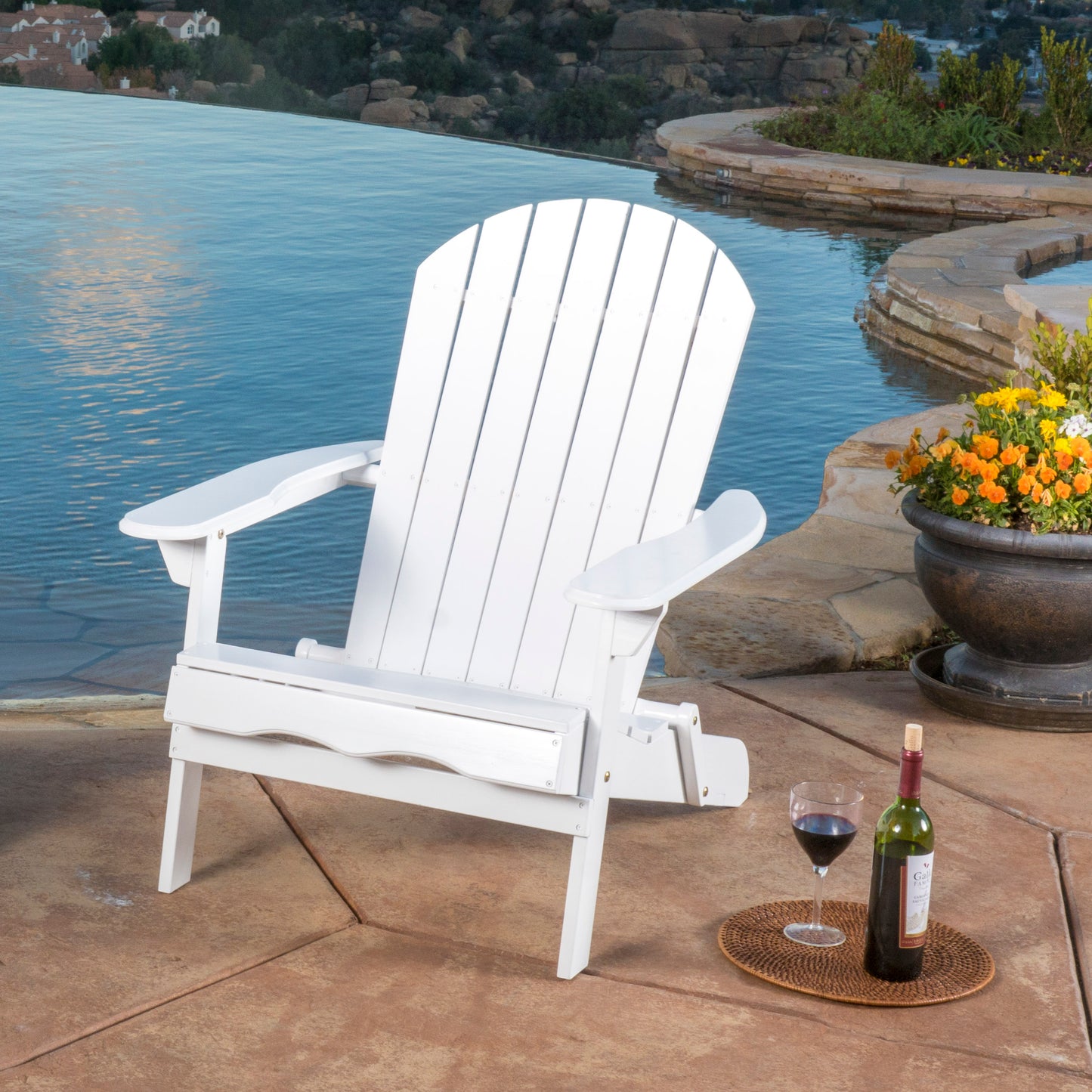 White Acacia Wood Malibu Adirondack Chair - Rustic Outdoor Seating