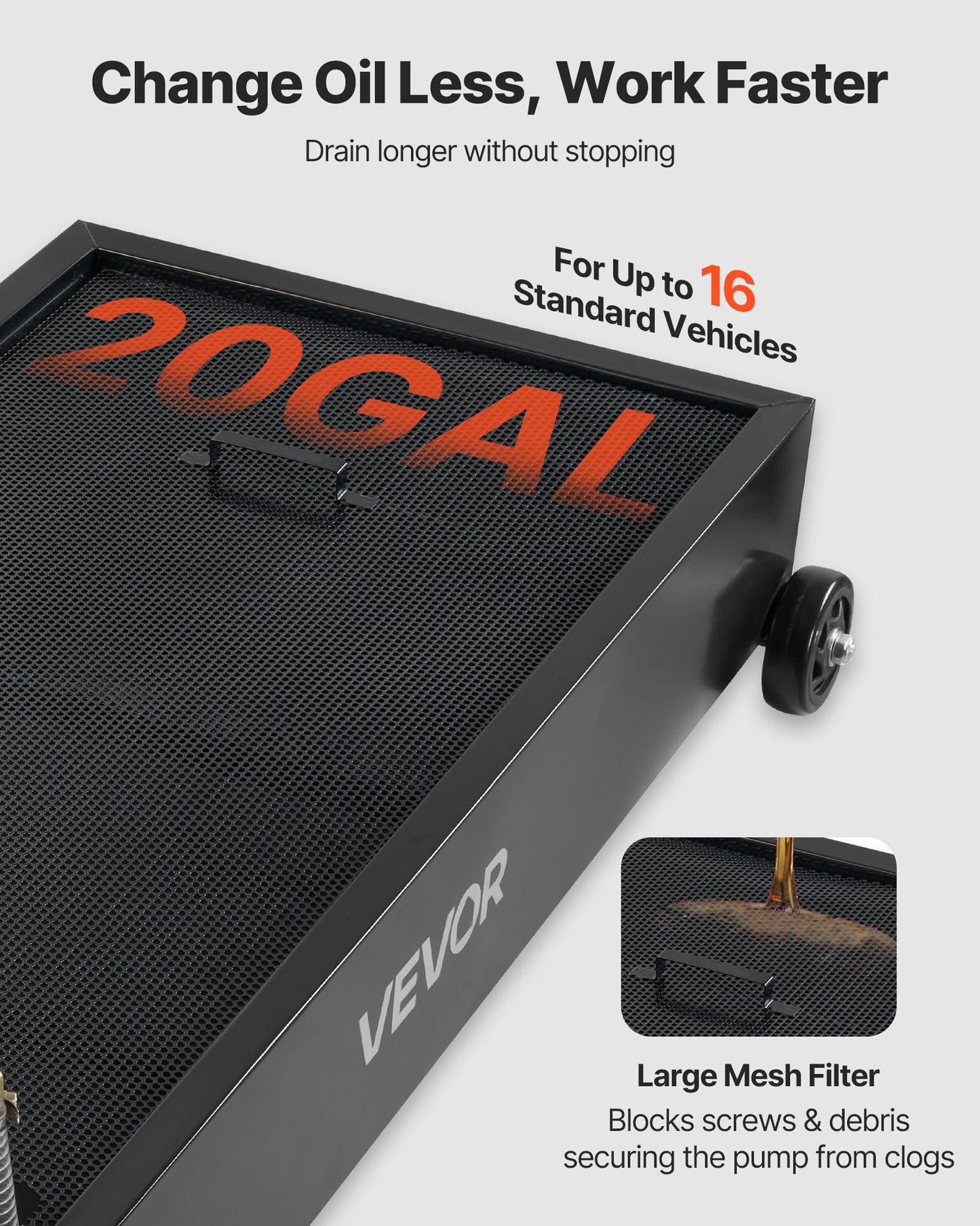 20 Gallon Low Profile Oil Drain Pan with Electric Pump & Hose for Cars Trucks SUVs