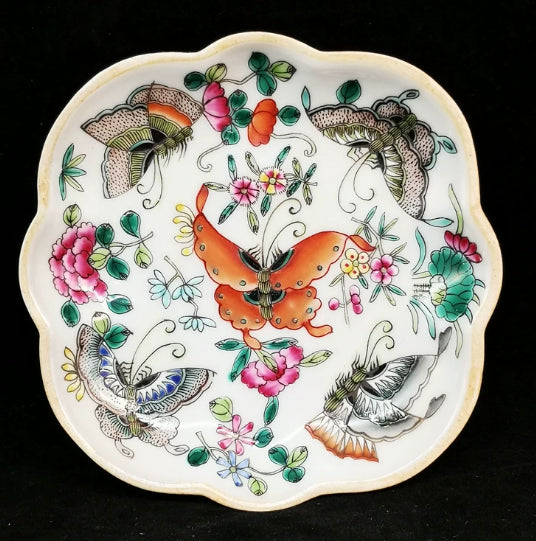 Ceramic Pastel Butterfly and Flower Motif Teapot Stand and Fruit Plate