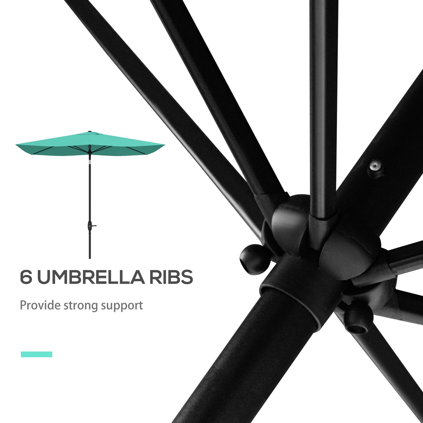 Rectangular Market Umbrella with Crank & Tilt - Teal
