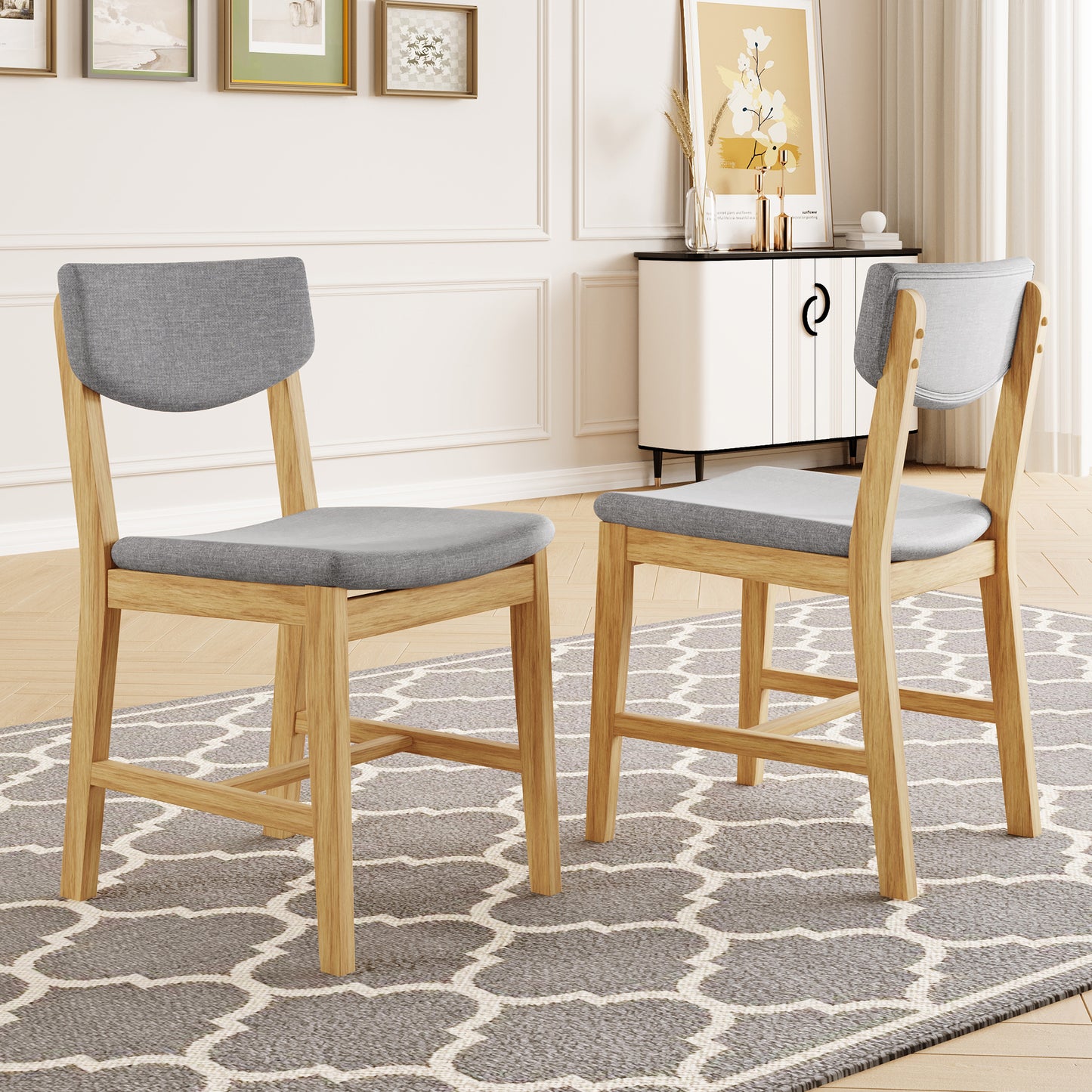 4-Piece Rustic Farmhouse Dining Chair - Solid Wood Frame With Gray