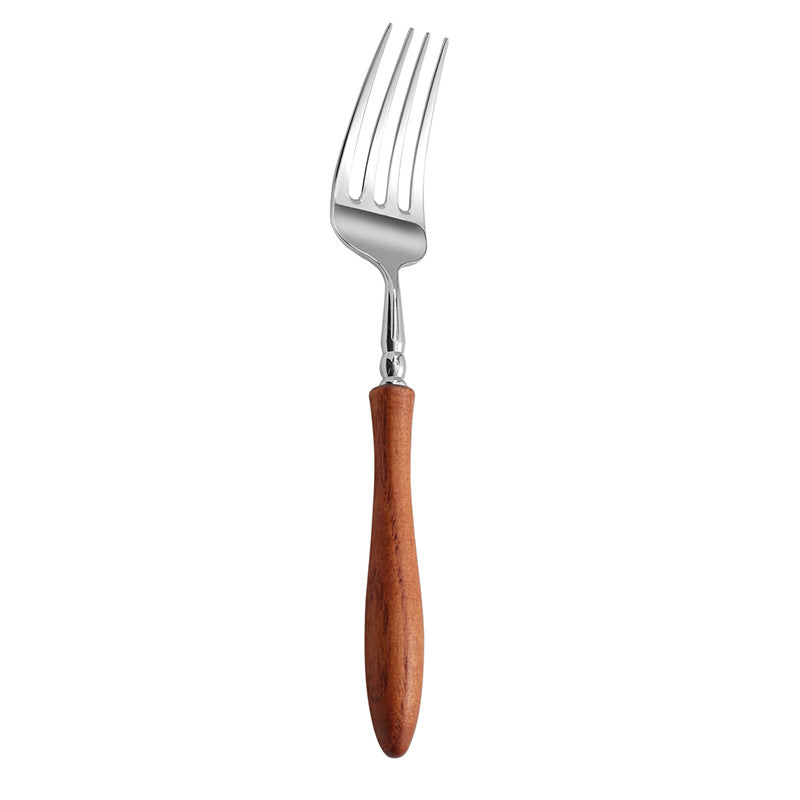 Stainless Steel Cutlery Set with Wooden Handles - Forks Spoons Knives
