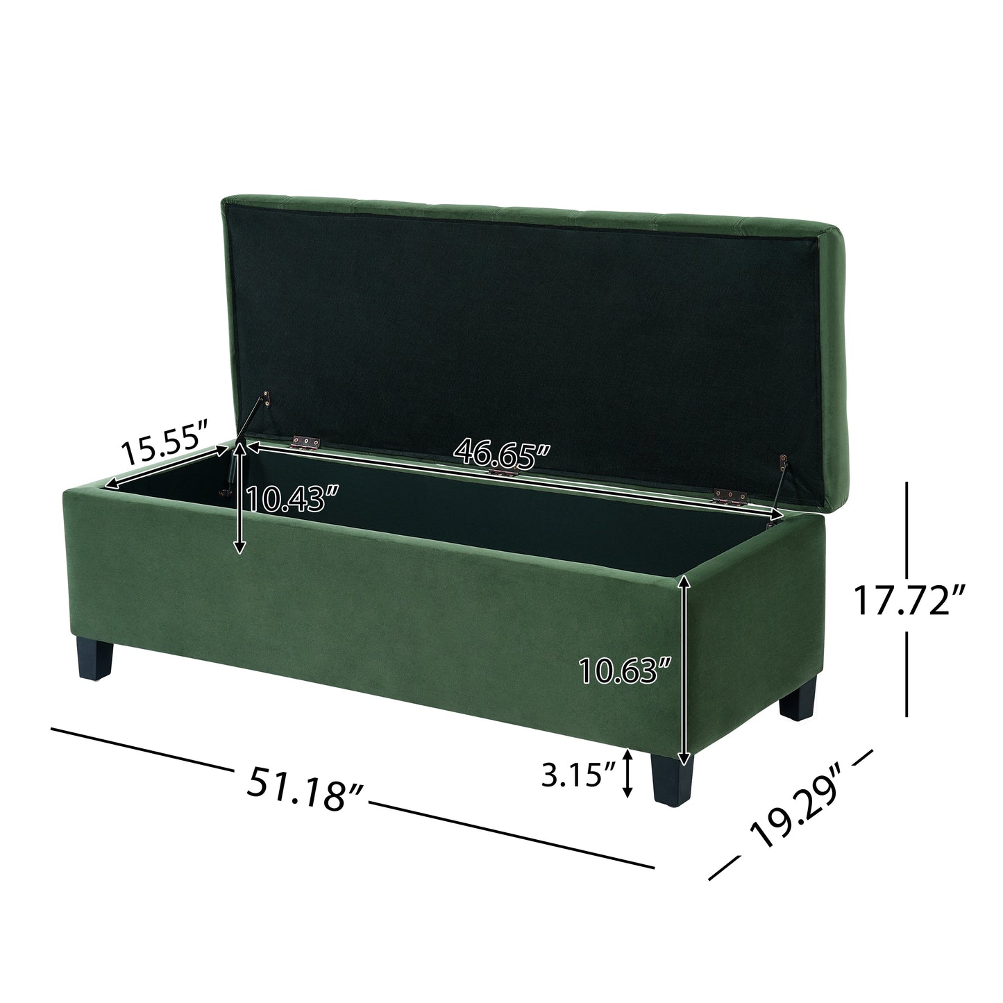Upholstered Storage Ottoman Bench - Retro Green, 300lbs Capacity