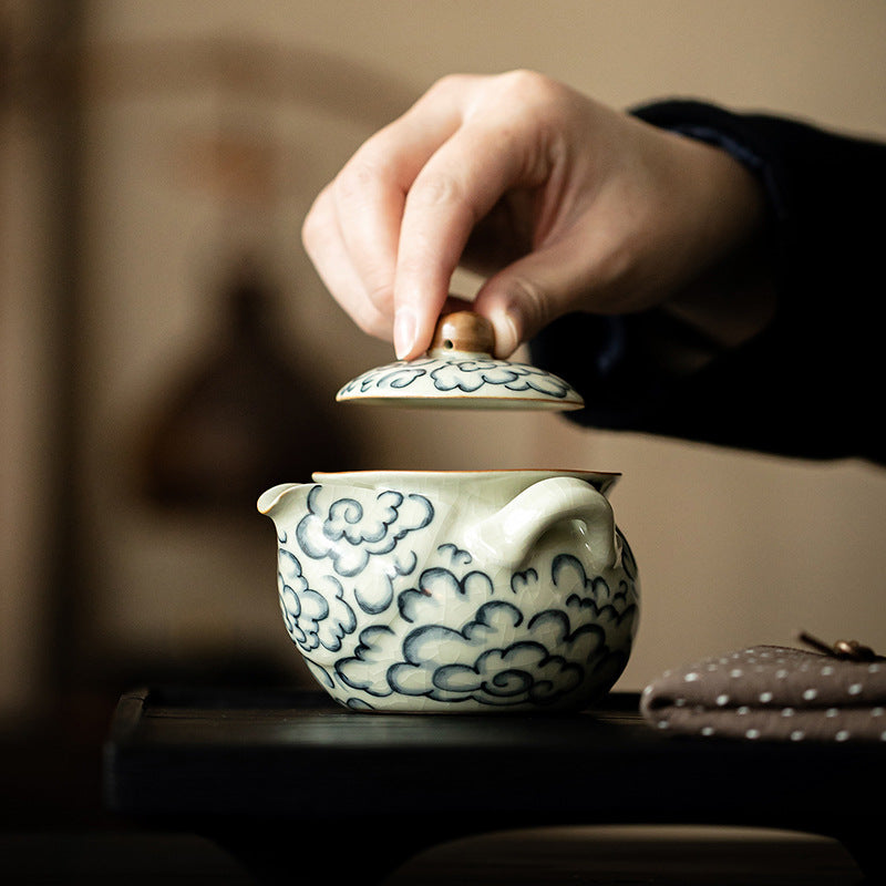 Antique Ceramic Xiangyun Teapot Not Hot - Retro Style Kitchen Drinkware