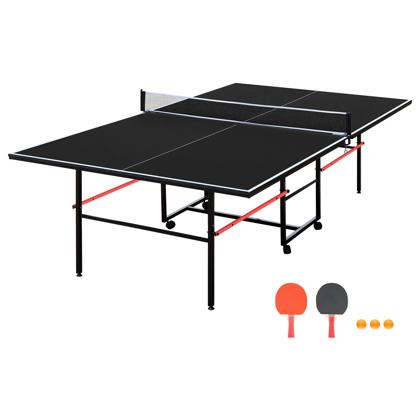 9ft Portable Mid-Size Table Tennis Table Set with Paddles & Balls - Black