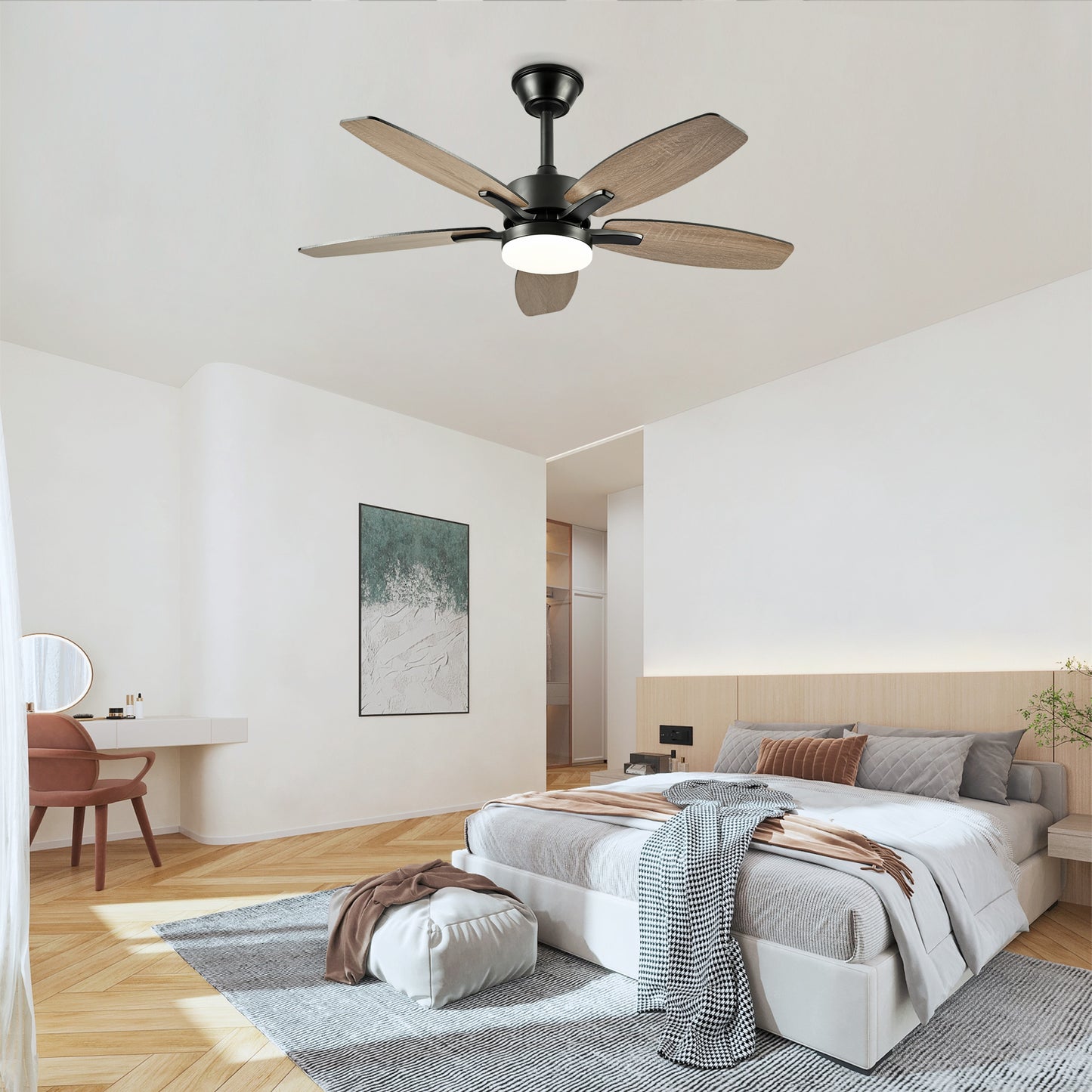 42" Matte Black Ceiling Fan with Lights & Remote Control - 5 Blades
