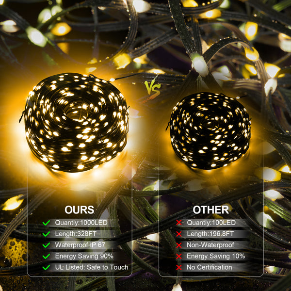 LED Christmas String Lights 1000 Dimmable Waterproof Outdoor Indoor Decor