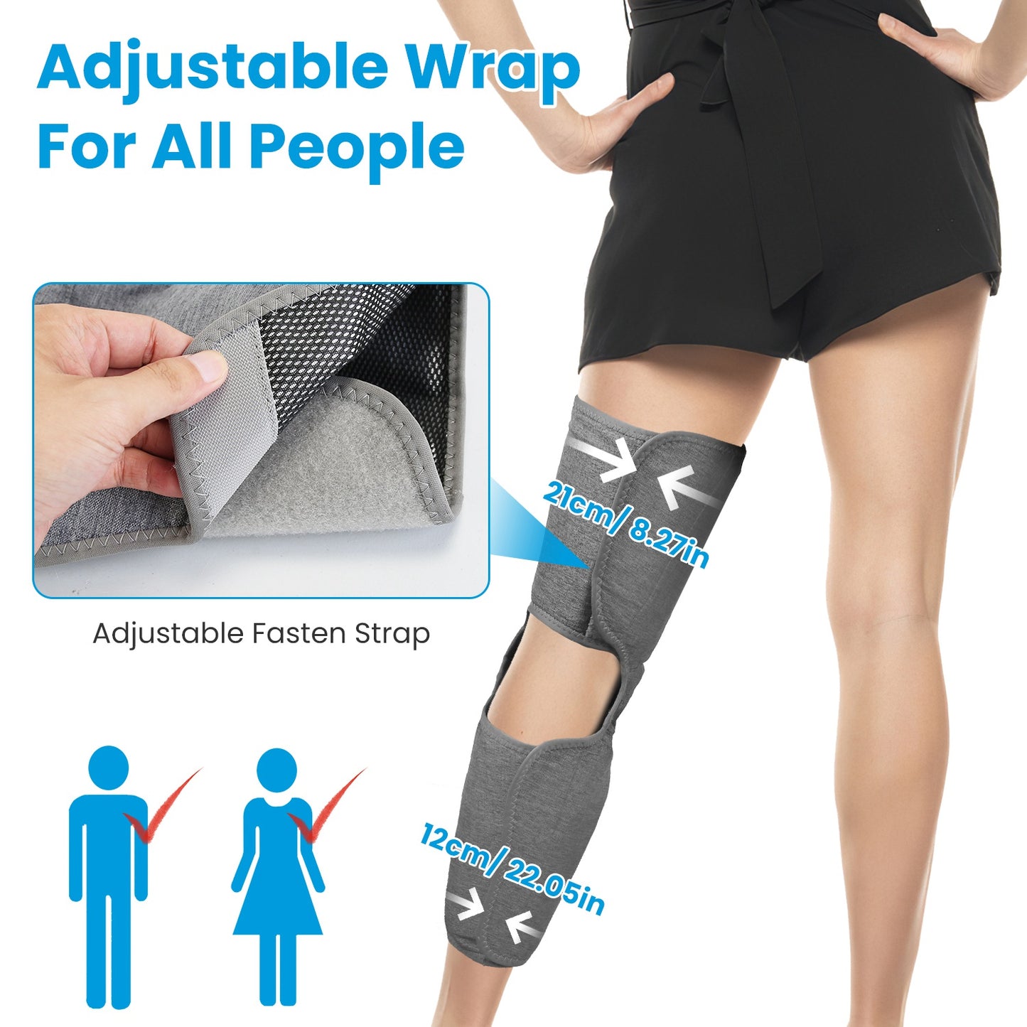 Cordless Leg Massager with Heat & Air Compression - Adjustable Calf Wrap