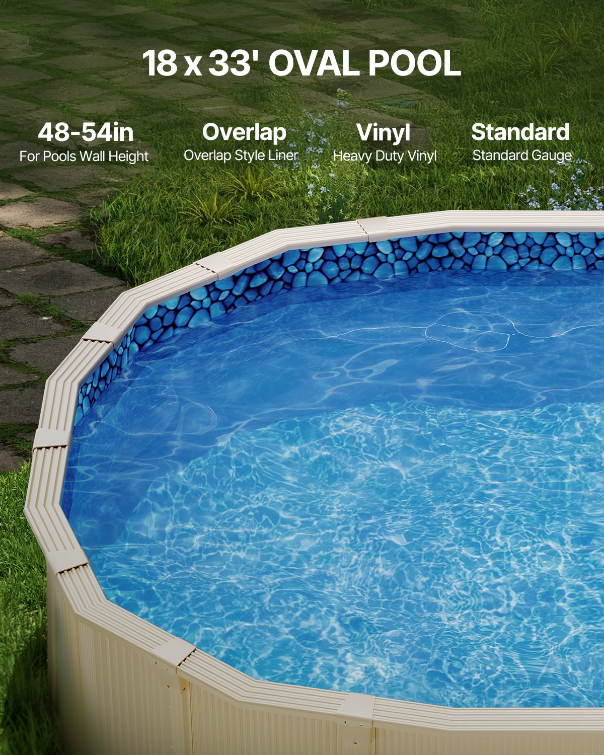 18x33 ft Pool Liner Overlap Style - Durable Vinyl Fit for Above-Ground Pools