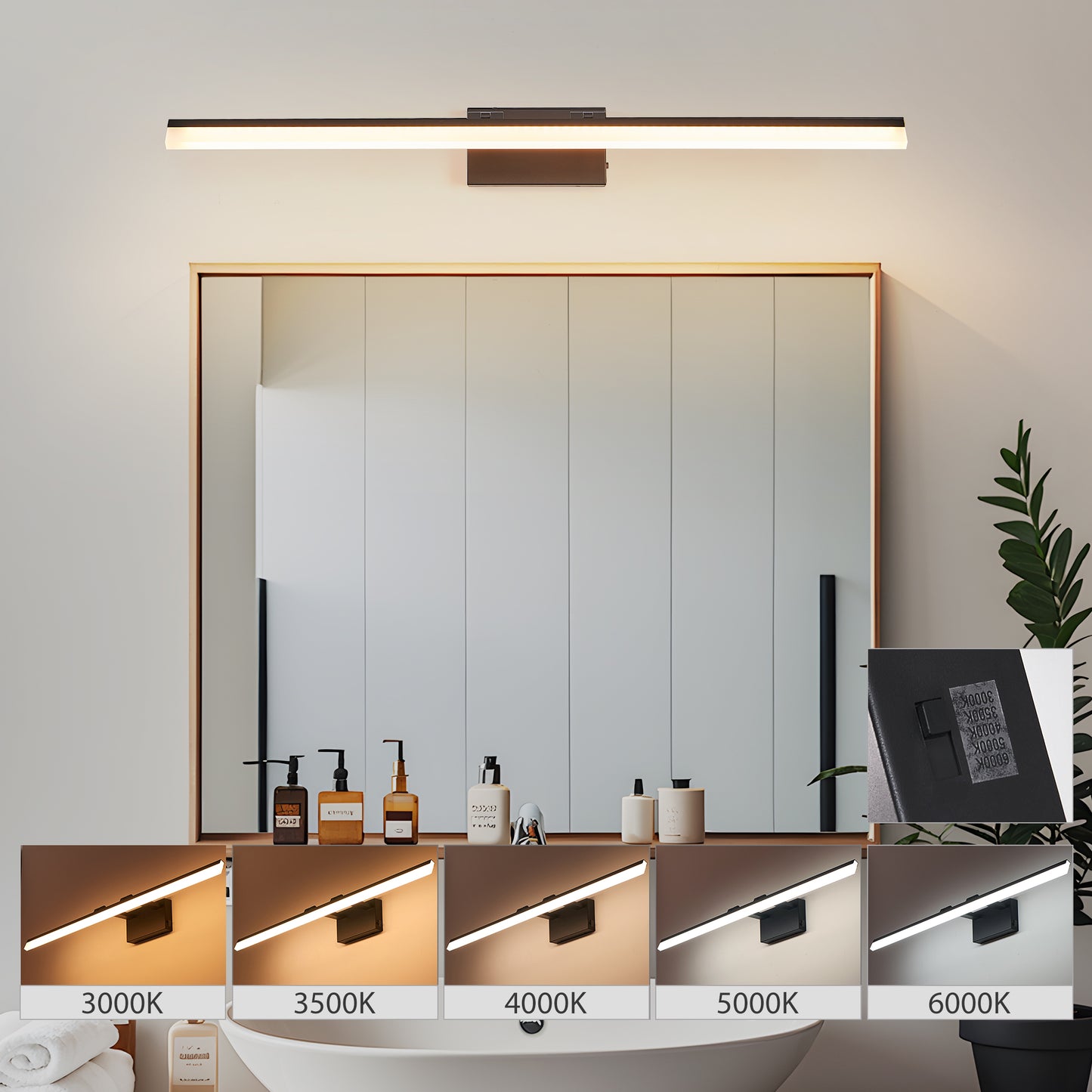 39 Inch Modern LED Bathroom Vanity Light - Black Metal Wall Fixture for Mirror & Sink