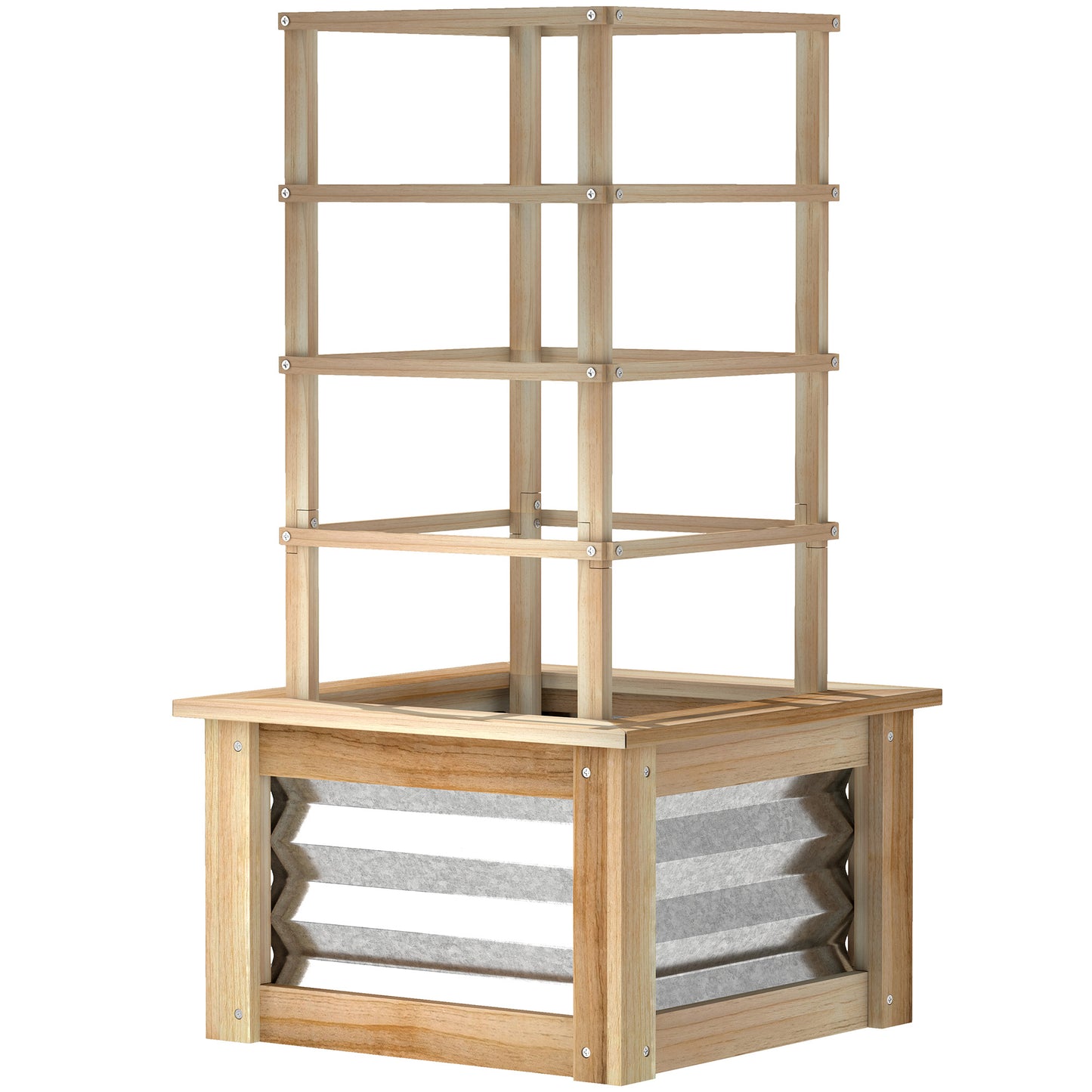 Wooden Raised Garden Bed with Trellis - Outdoor Vegetable Planter, 17.7x17.7x35.4 Inches