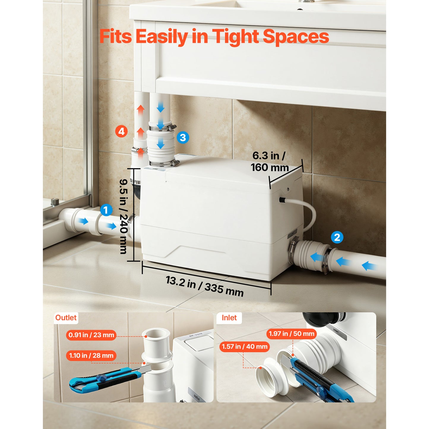 350W Utility Sink Pump with 7200L/h Flow & 26.2 Ft Head - Waste Water Disposal
