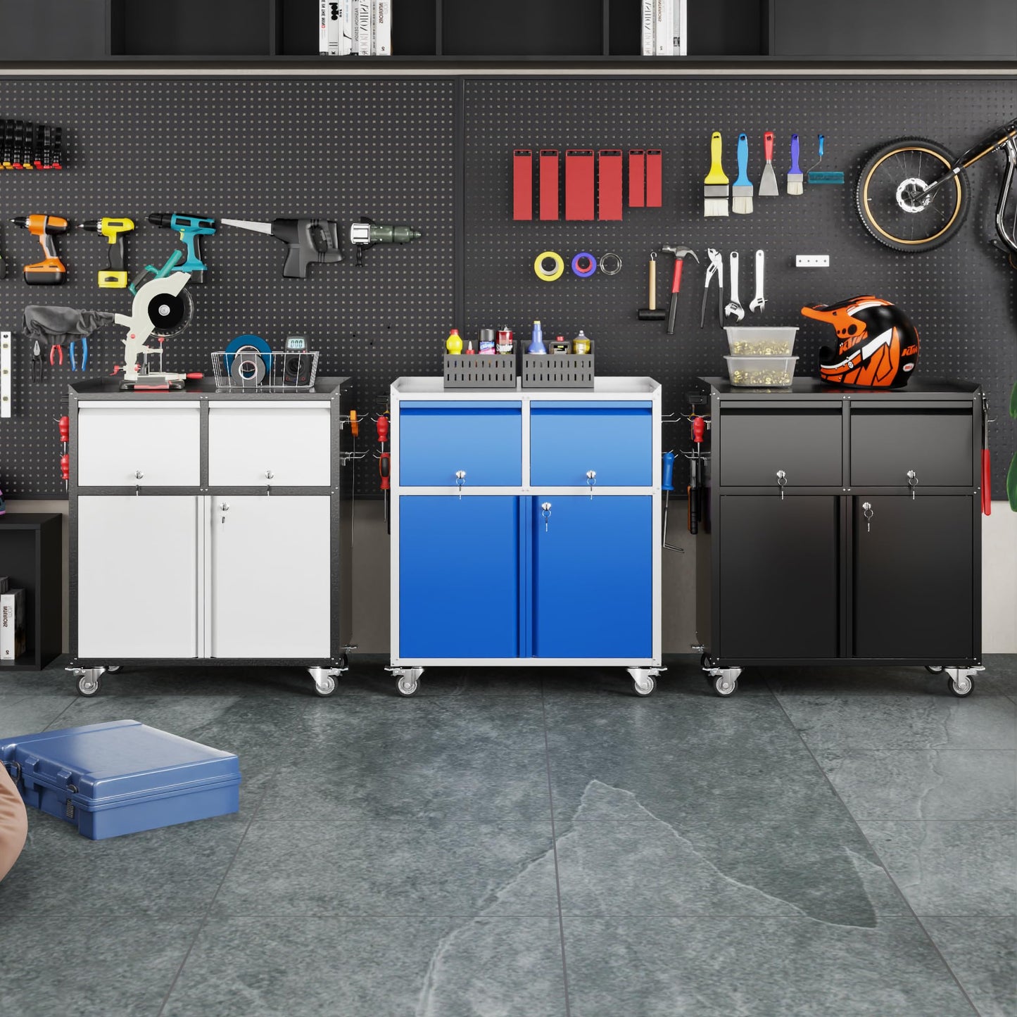 Aobabo Rolling Metal Storage Cabinet With Wheels, Heavy Duty Steel