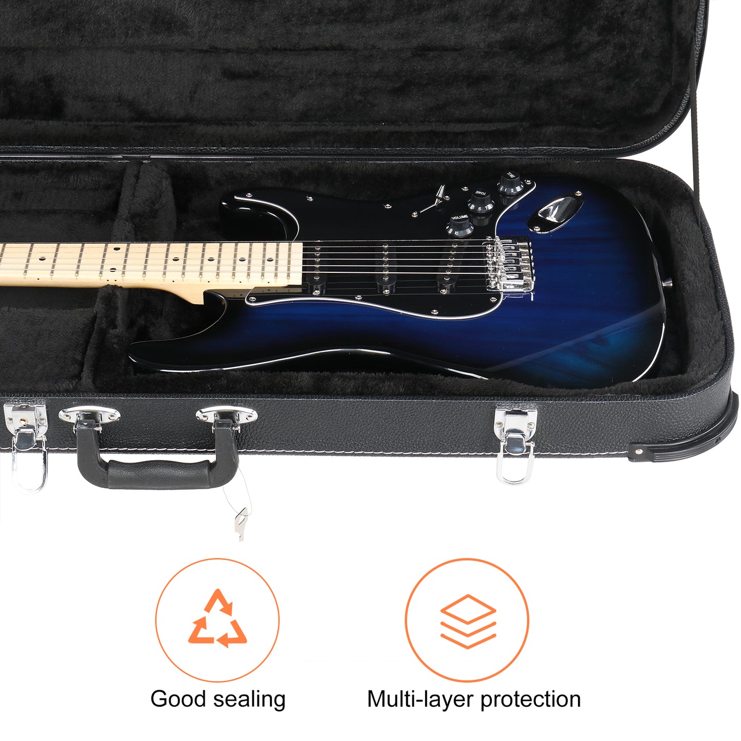 Electric Guitar Hard Case - Black Leather Square Design
