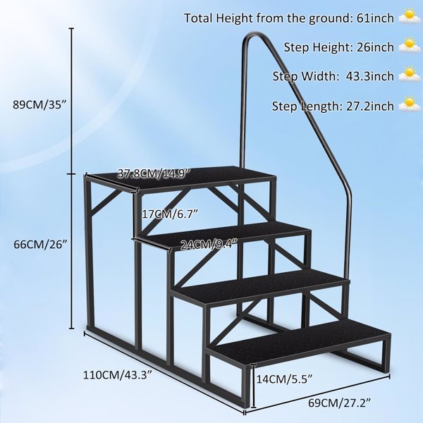 Heavy Duty Above Ground Pool Ladder with Handrail - 660 Lbs Capacity Hot Tub & Camper Steps