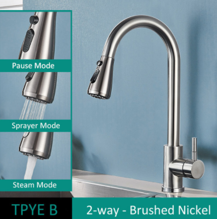 304 Stainless Steel Kitchen Pull-Out Faucet with Multiple Finish Options