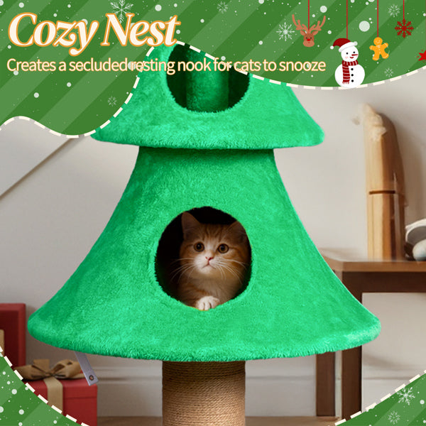 Large 59in Christmas Tree Cat Tower with Condos & Scratching Post - Green