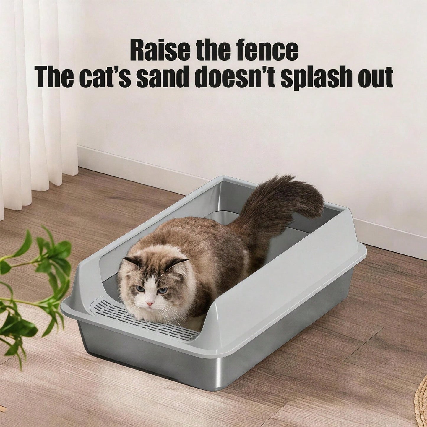 Stainless Steel Cat Litter Box Large Open Top Anti Splash & Odor Resistant