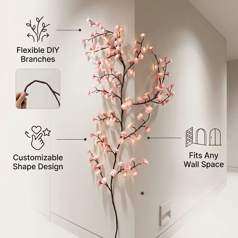LED Cherry Blossom Wall Lights with Remote - 8 Modes, Flexible Branches, USB Power