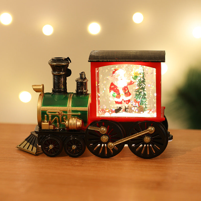 Christmas Santa Claus Water Injection Watering Brush LED Night Light Gold Train Decoration