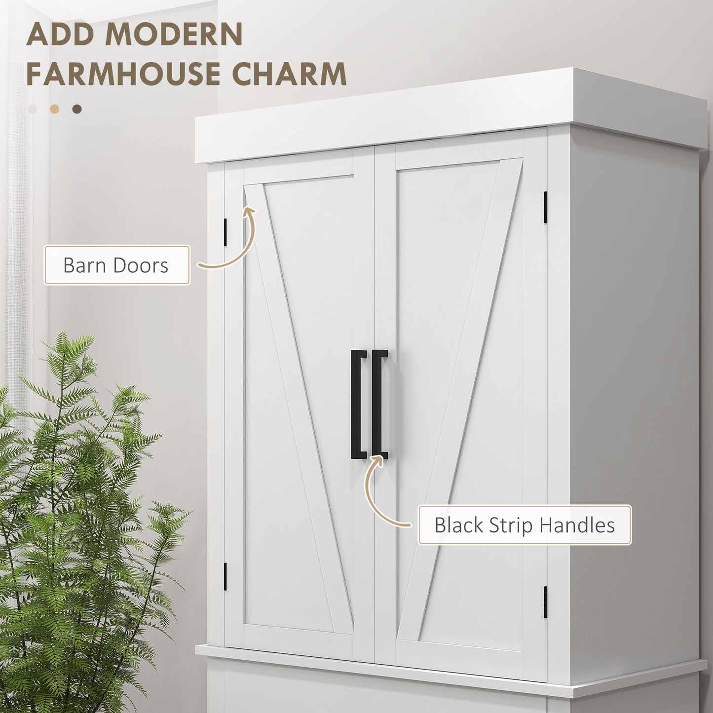 72" Tall Kitchen Pantry Cabinet with Barn Doors & Adjustable Shelves - White