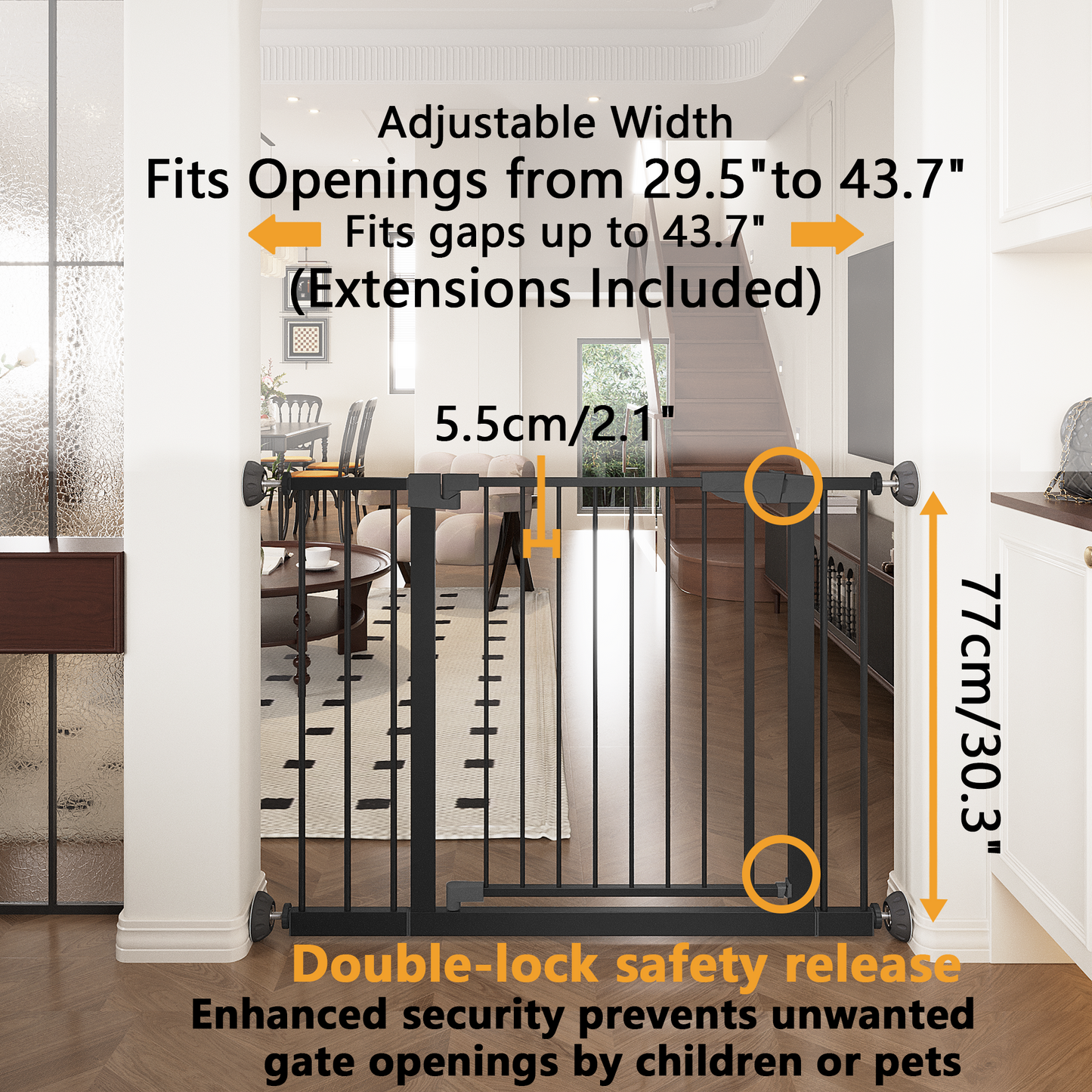 Pressure Mounted Baby Gate with Walk-Through Design - Black