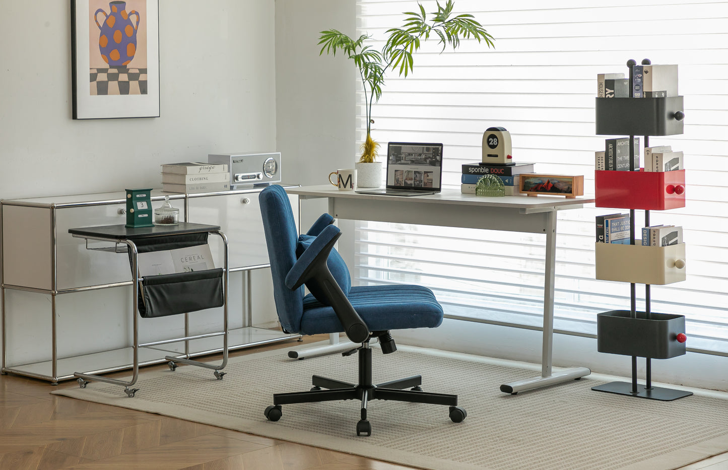 Blue Modern Linen Criss Cross Armrest Office Chair