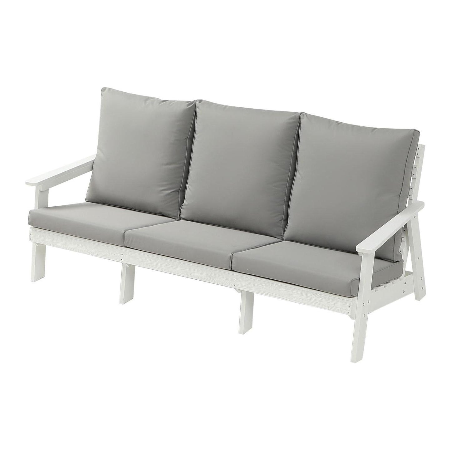 3-Seater Outdoor Sofa with Cushions - Wood Grain Finish, White
