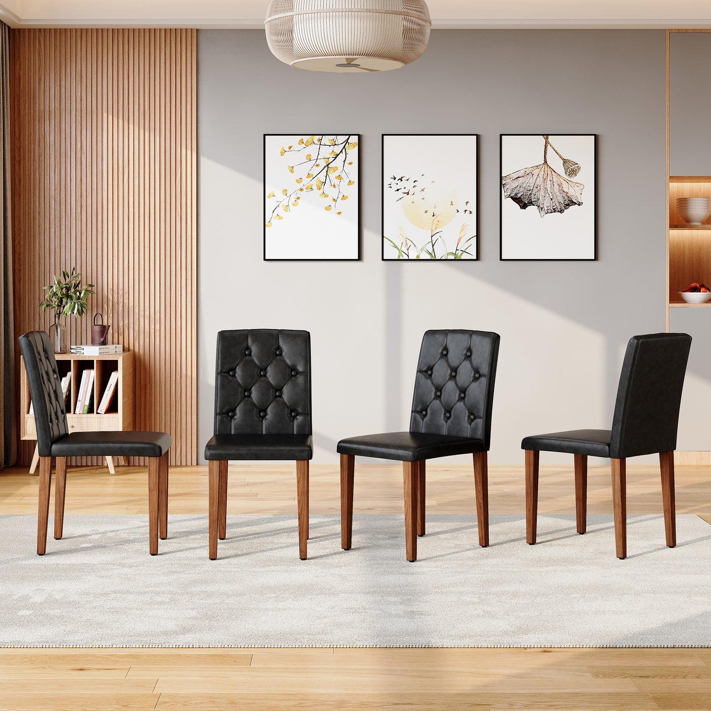 4-piece Set Of Black PU Dining Chairs Ergonomically Designed With A