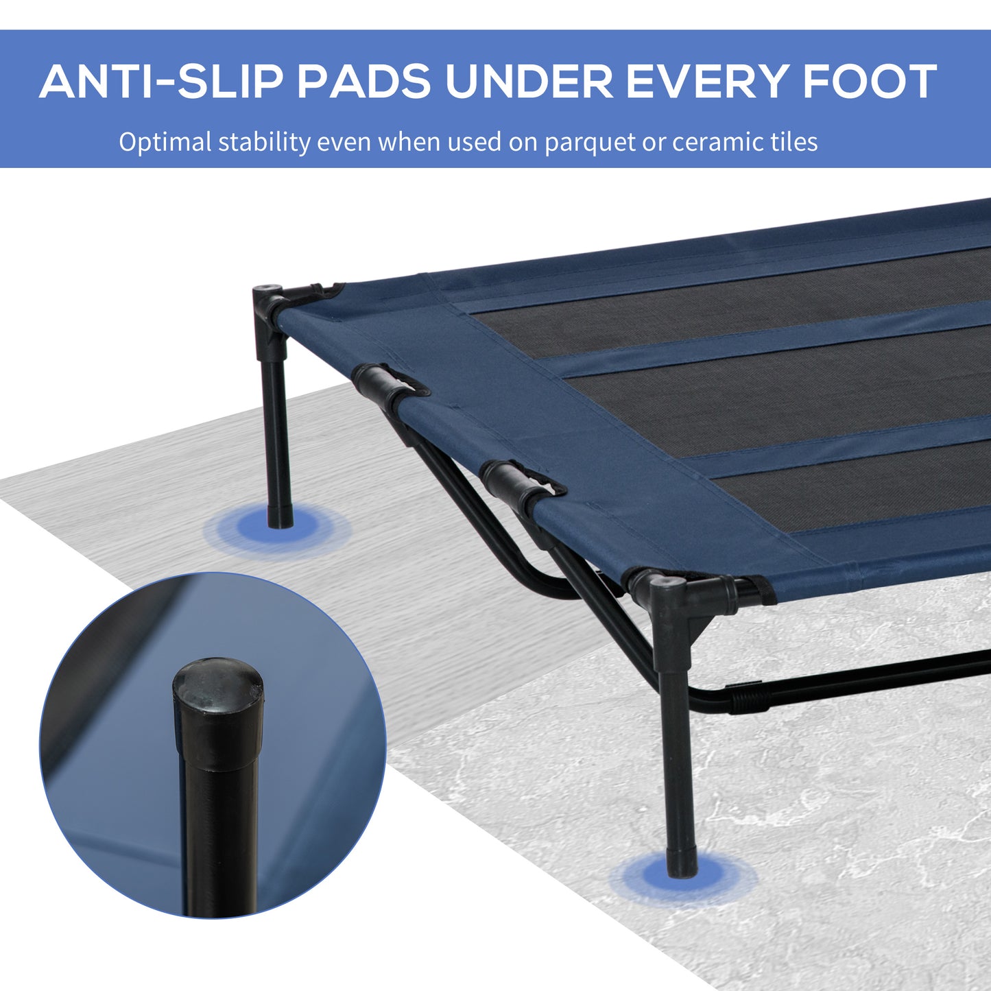 Elevated Dog Bed 48x36 Inches with Breathable Mesh & Carry Bag - Dark Blue