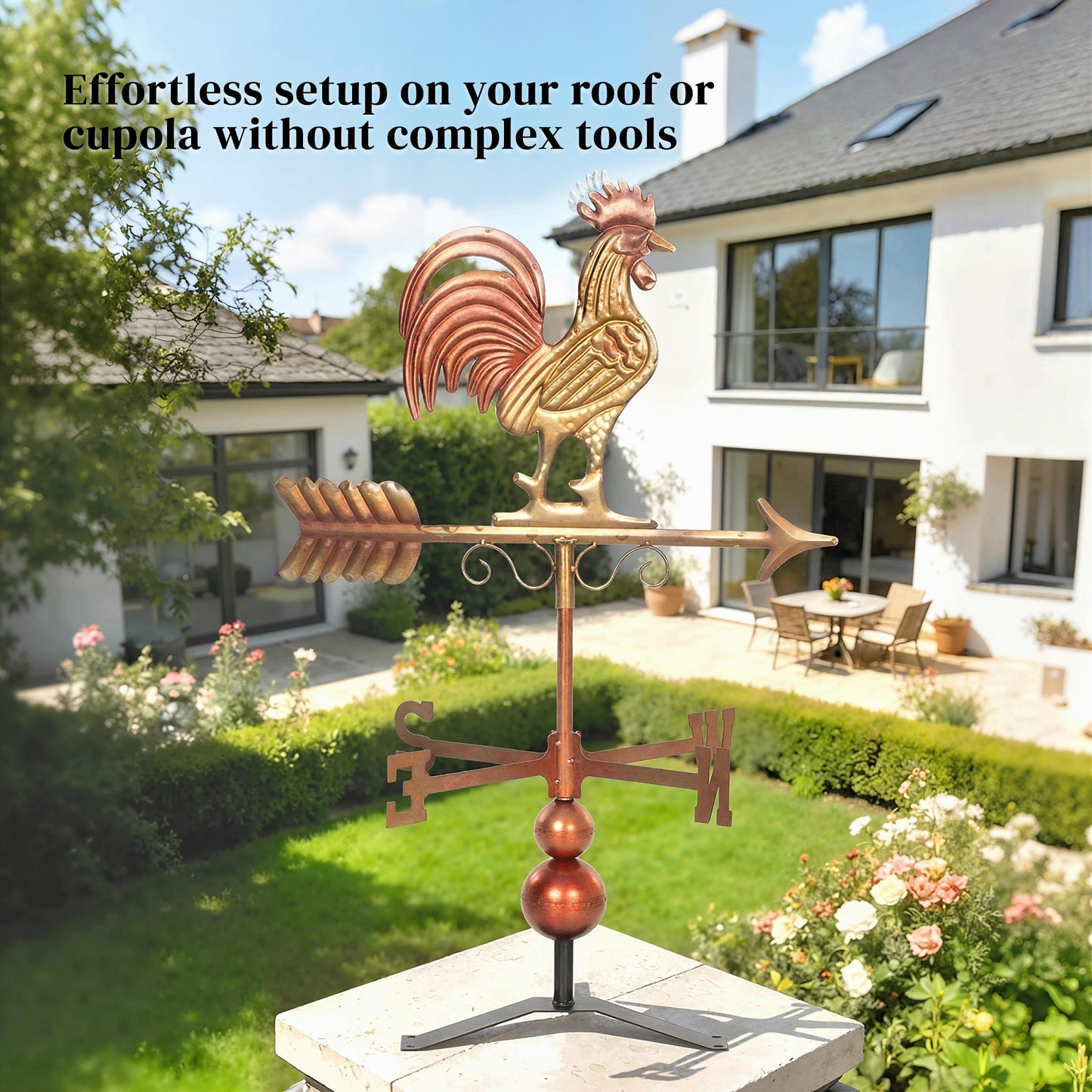 Metal Rooster Weathervane - Rustic Outdoor Wind Direction Indicator