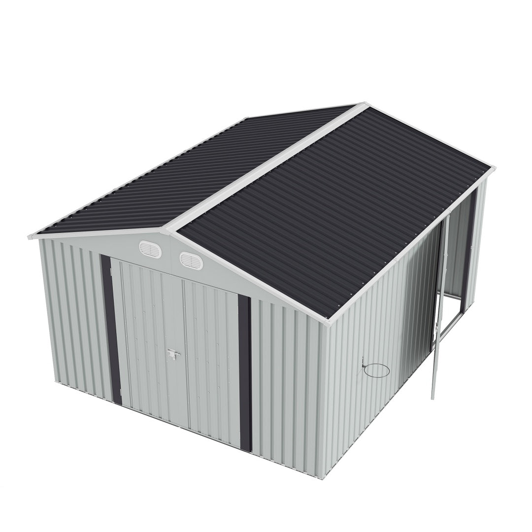 10x12 FT Outdoor Metal Storage Shed with Lockable Door - White