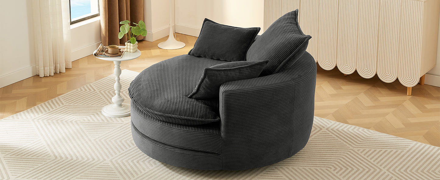Oversized 360° Swivel Chair with Dual-Layer Cushions - Black