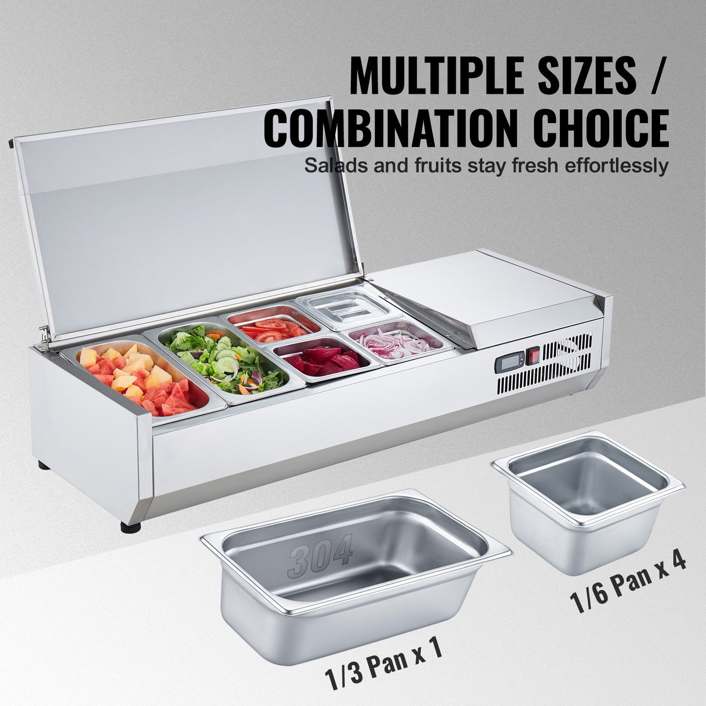 Refrigerated Condiment Prep Station 135W Countertop Food Cooler with Pans