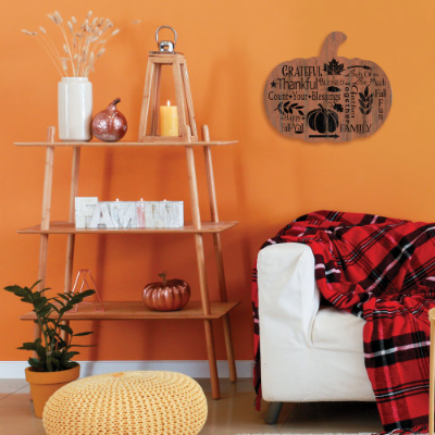 Grateful Wooden Pumpkin Wall Art by Artisan Linda Spivey - Multicolor