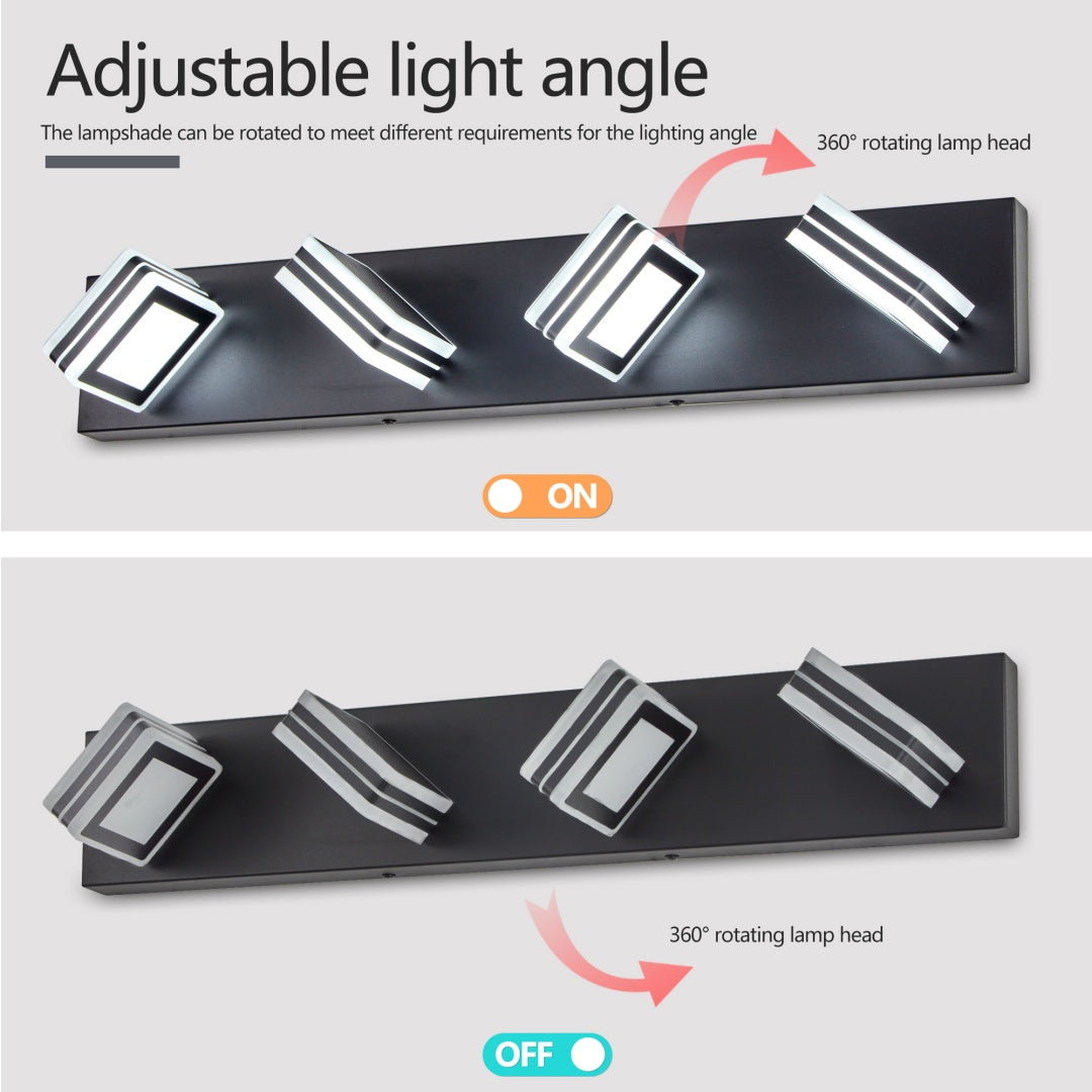 Modern 4-Light LED Vanity Wall Light Fixture with Square Acrylic Shades