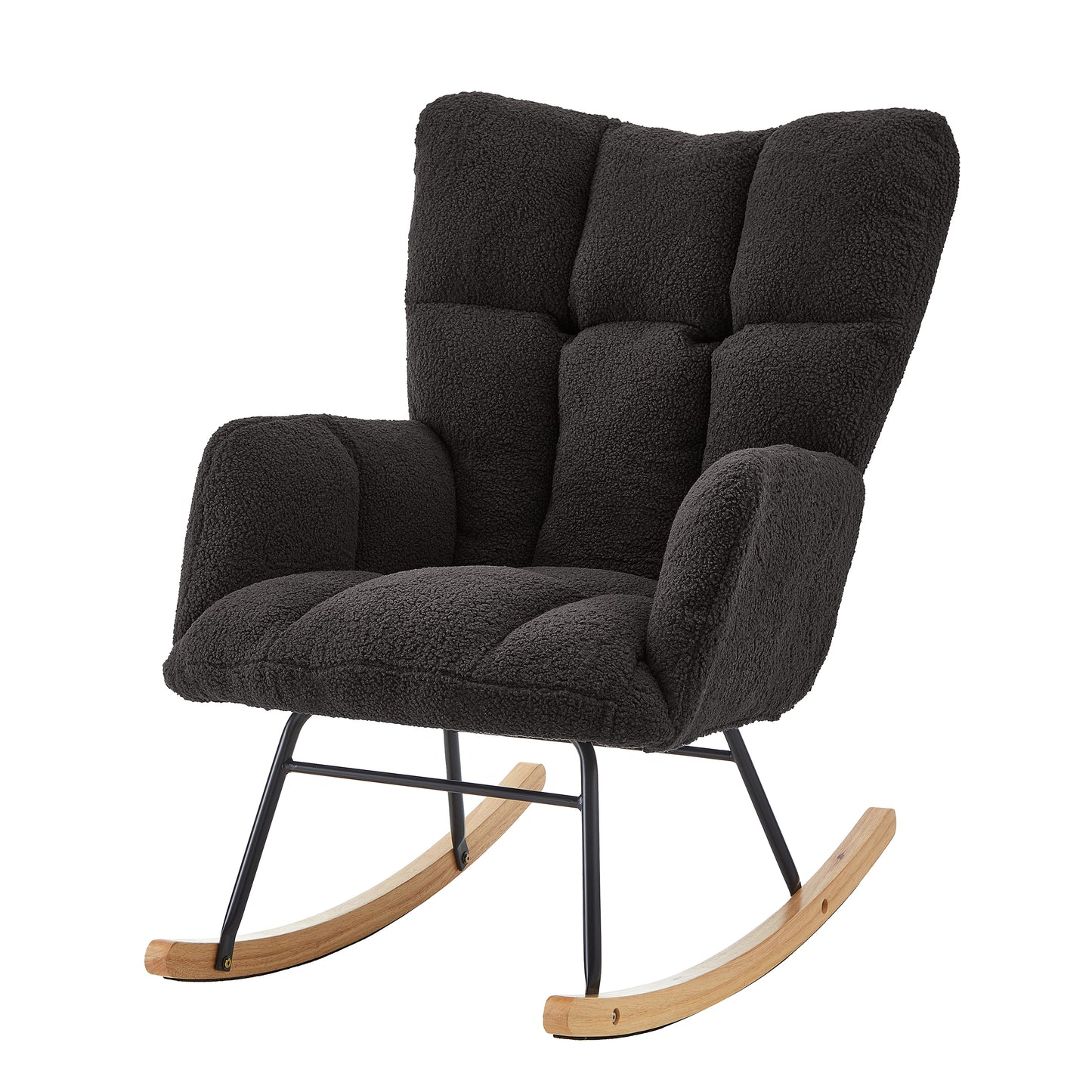 Dark Gray Tufted Teddy Fabric Rocking Chair with Metal Frame
