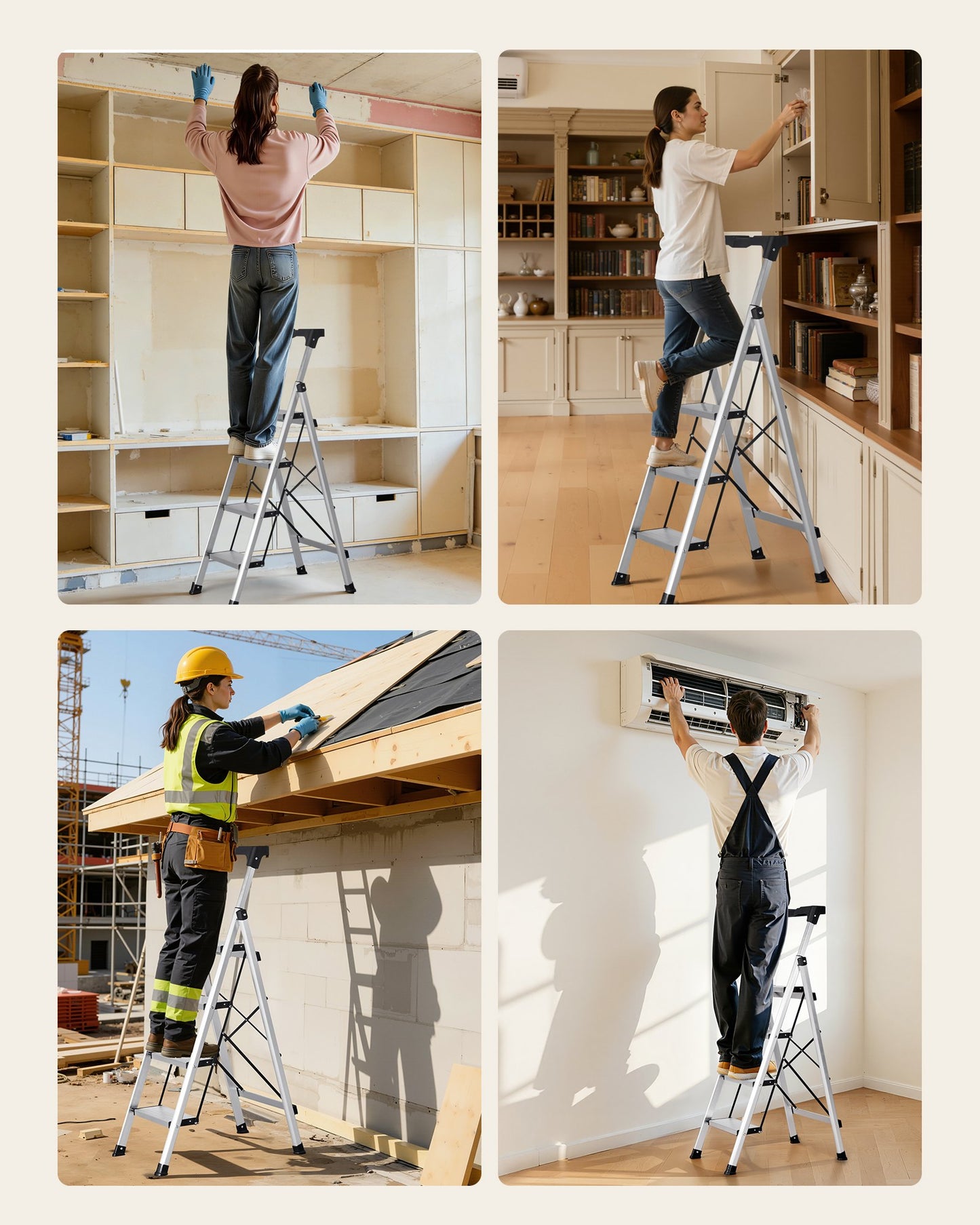 4 Step Folding Ladder with Anti-Slip Pedals and Handgrip - Aluminum, 330 lbs Capacity