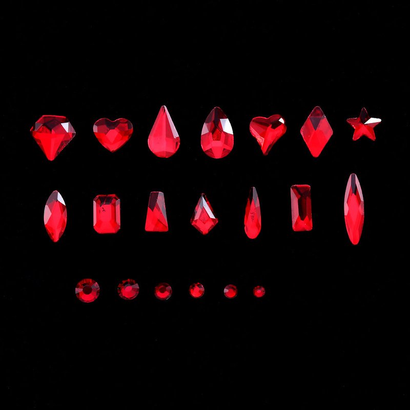 21 Grid Box Nail Rhinestones - Bright Red Crystal Glass