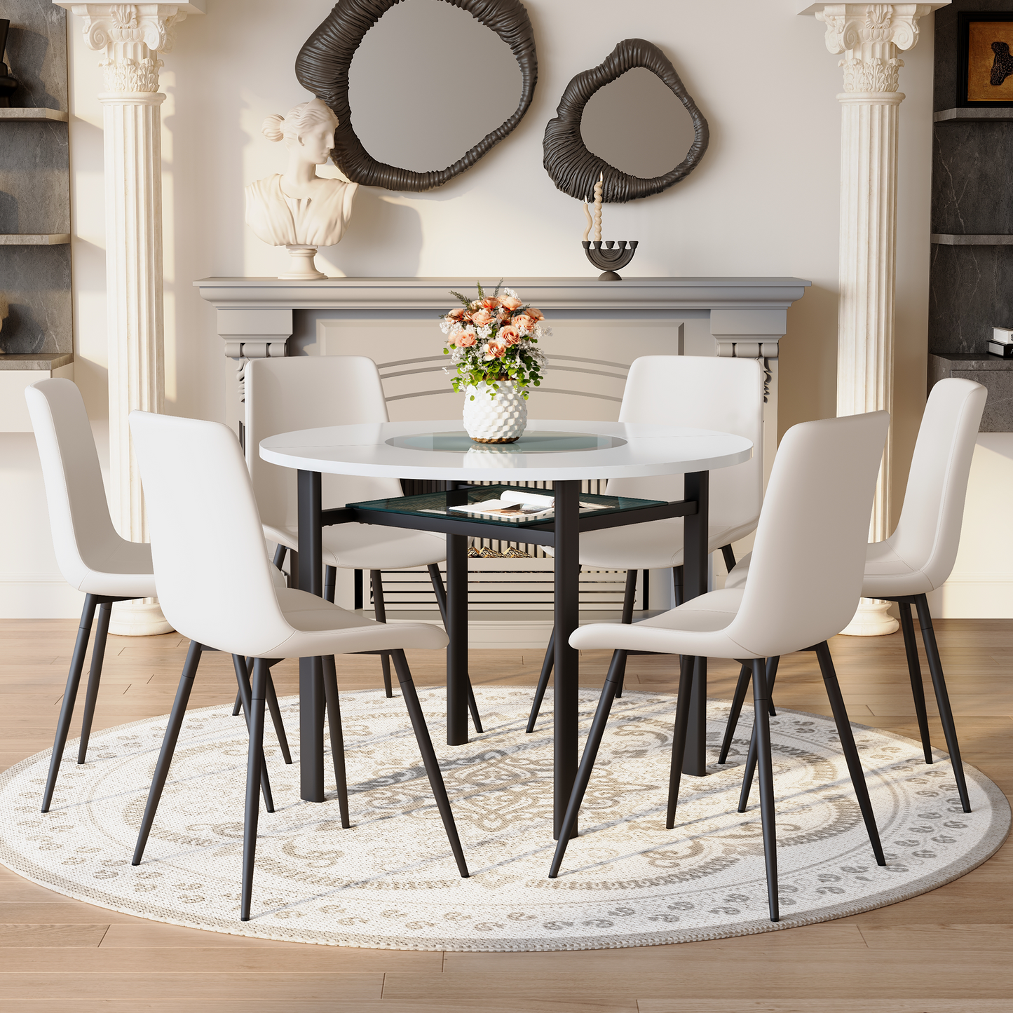 Table And Chair Set.42 Inch Modern Minimalist White Desktop Round