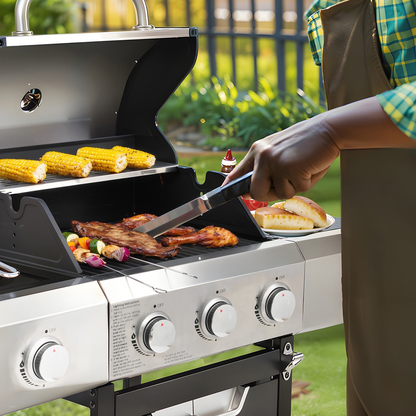 3-Burner Propane Grill with Side Burner - Stainless Steel BBQ