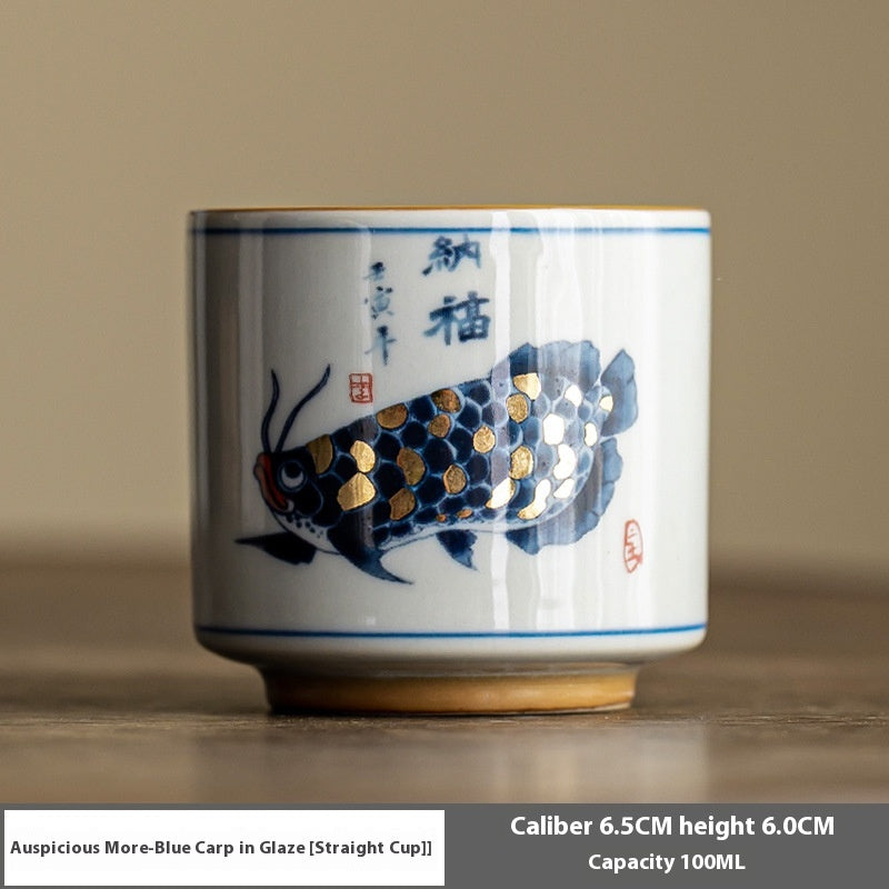 Chinese Style Ceramic Tea Cup Set with Multiple Variants - Retro Fish Design