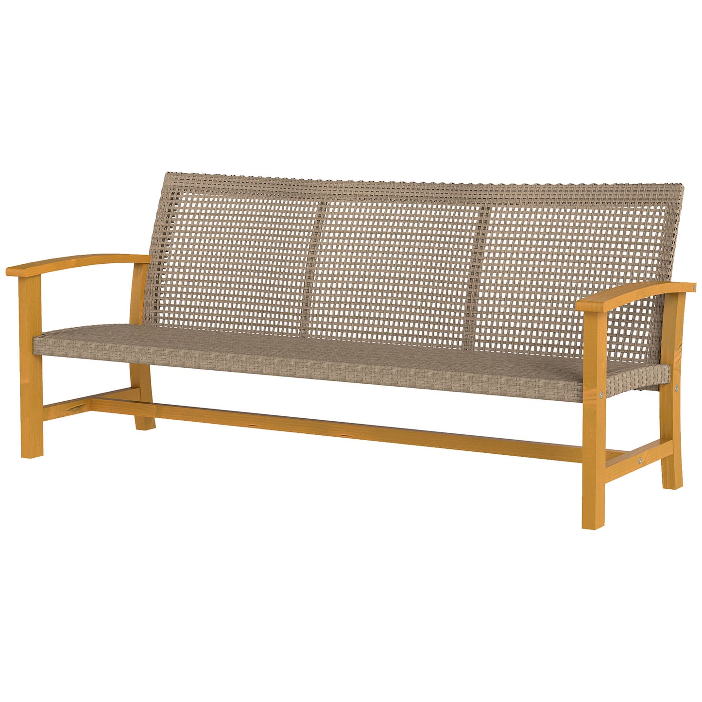 3-Seat Outdoor Wicker Sofa - Acacia Wood & Steel Frame, Teak