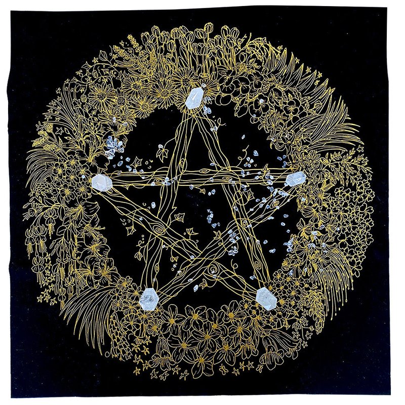 Velvet Tarot Tablecloth with Crystal Flower Design - 60x60cm