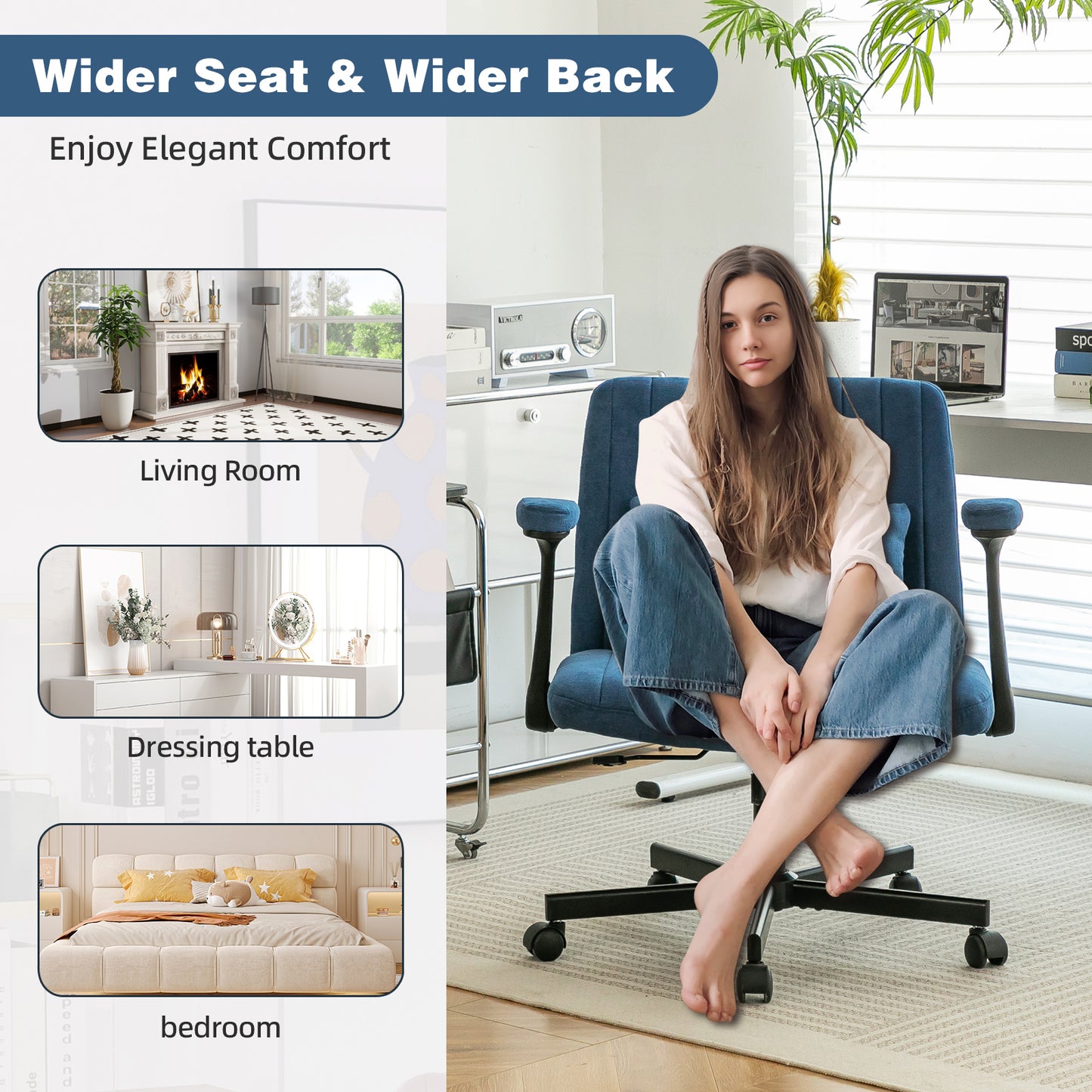 Blue Modern Linen Criss Cross Armrest Office Chair