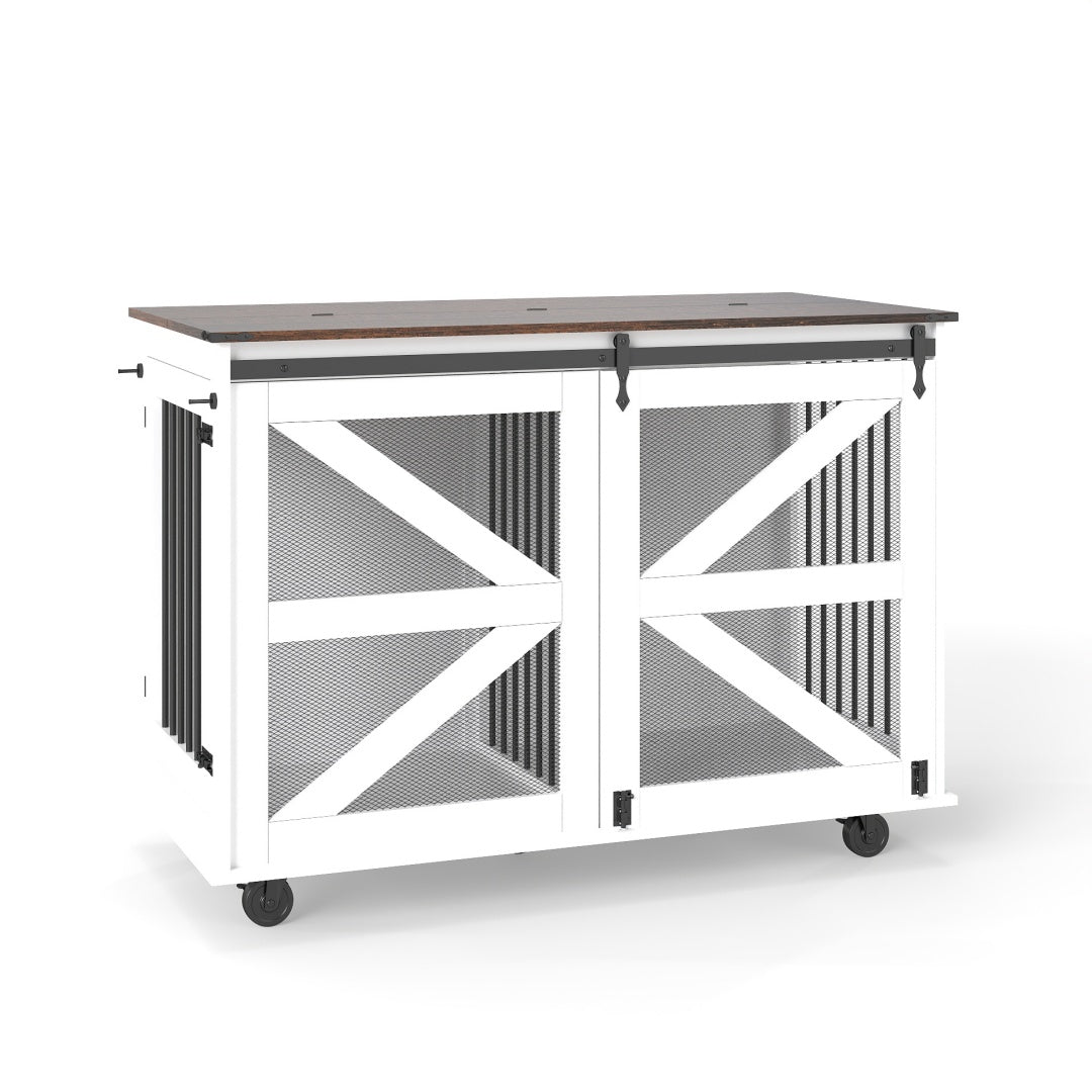 47.2-Inch Mobile Dog Crate with Flip-Top Feeding Door, Dual-Access & Casters