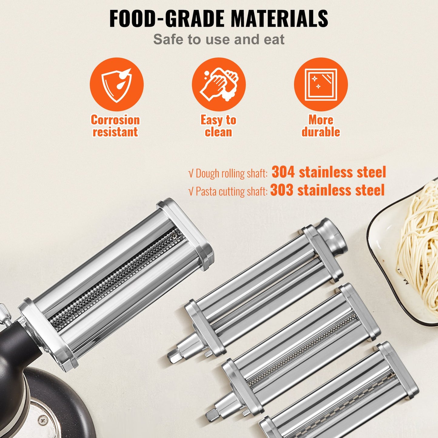 Pasta Roller Cutter Set for KitchenAid Stand Mixer - 3 Pieces