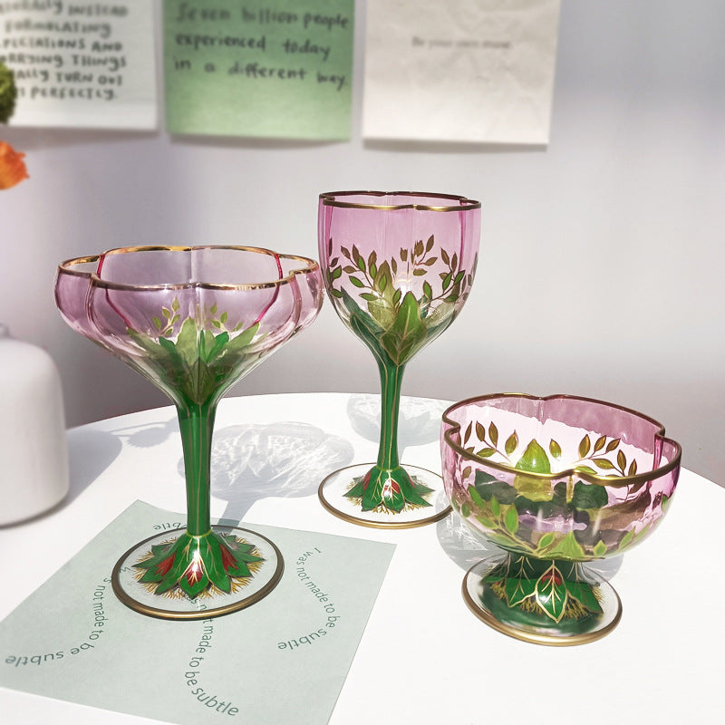 Vintage Crystal Wine Glass Set - Austria Champagne & Syllabub Cups, Flowers Style
