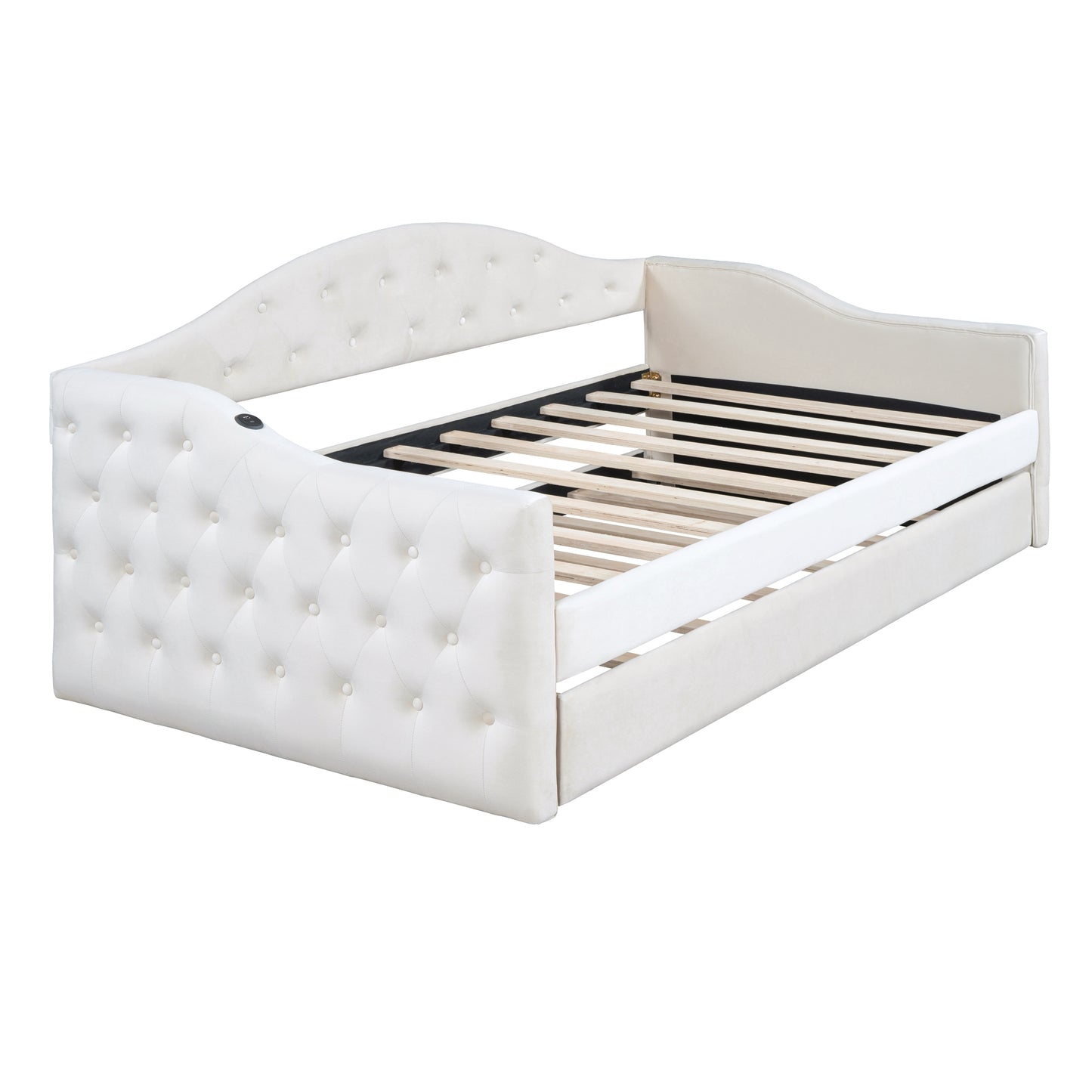 Twin Size Tufted Upholstered Daybed With Trundle ,Velvet Sofabed
