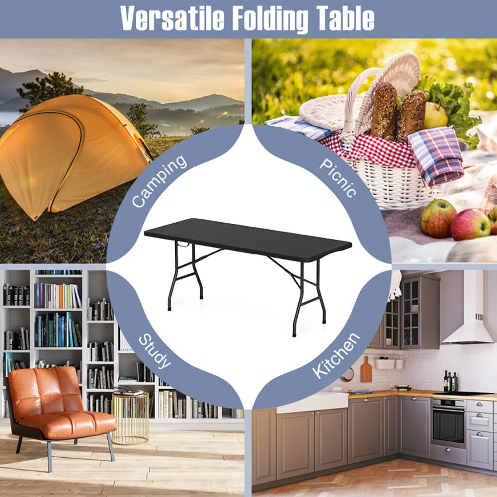6 Ft Portable Folding Table - Heavy-Duty HDPE, 350 LBS Capacity, Black